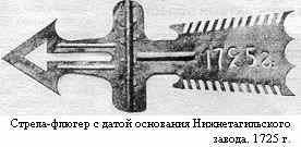 Стрела-флюгер с датой основания Нижнетагильского завода 1795 г.